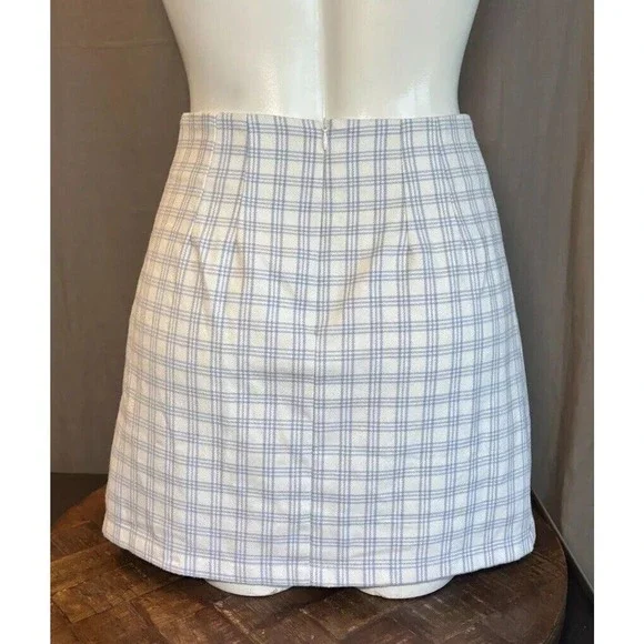 BRANDY MELVILLE Juniors Cute Soft BLUEWHITE PLAID CARA High Rise Mini Skirt - Picture 13 of 15